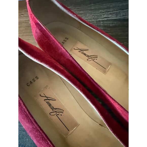 Vintage Amalfi Red Suede and Exotic Leather Toe Capped kitten Heels Sz. 8.5AA - Picture 5 of 6